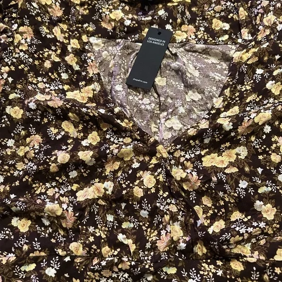 AFRM Brown and Floral Long sleeve shirt - Picture 2 of 4